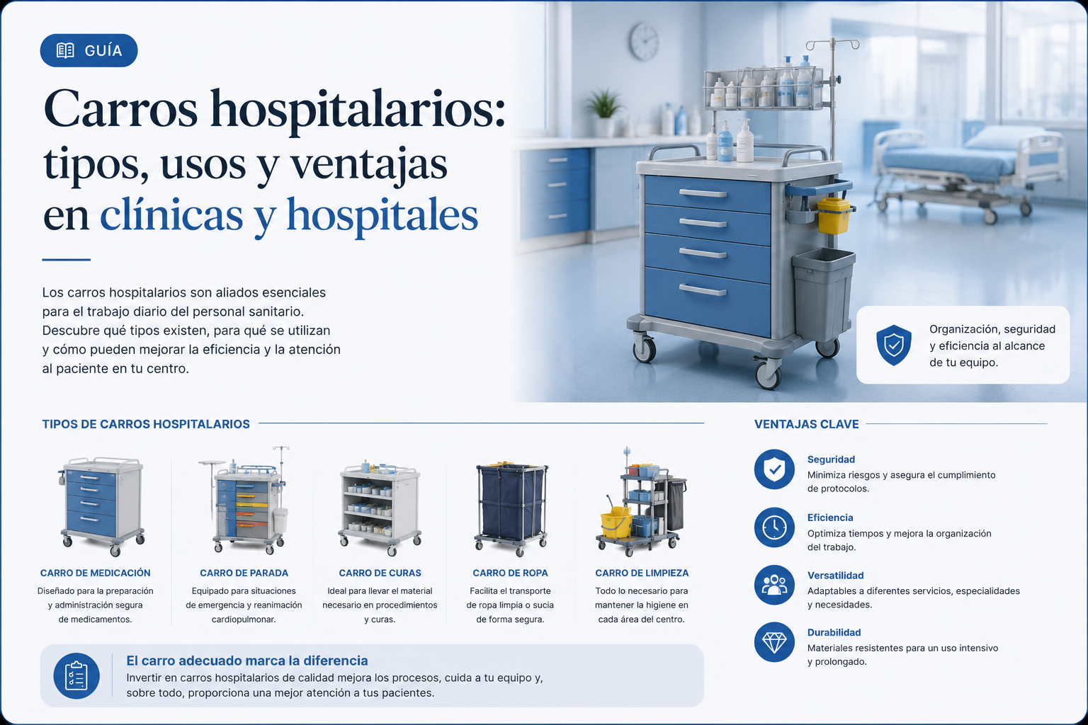 Carros hospitalarios: tipos, usos y ventajas en clínicas y hospitales