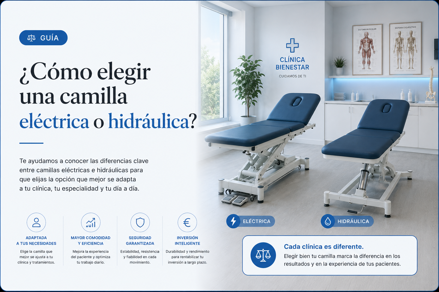 Diferencias entre camilla hidráulica y eléctrica: cuál elegir para tu consulta
