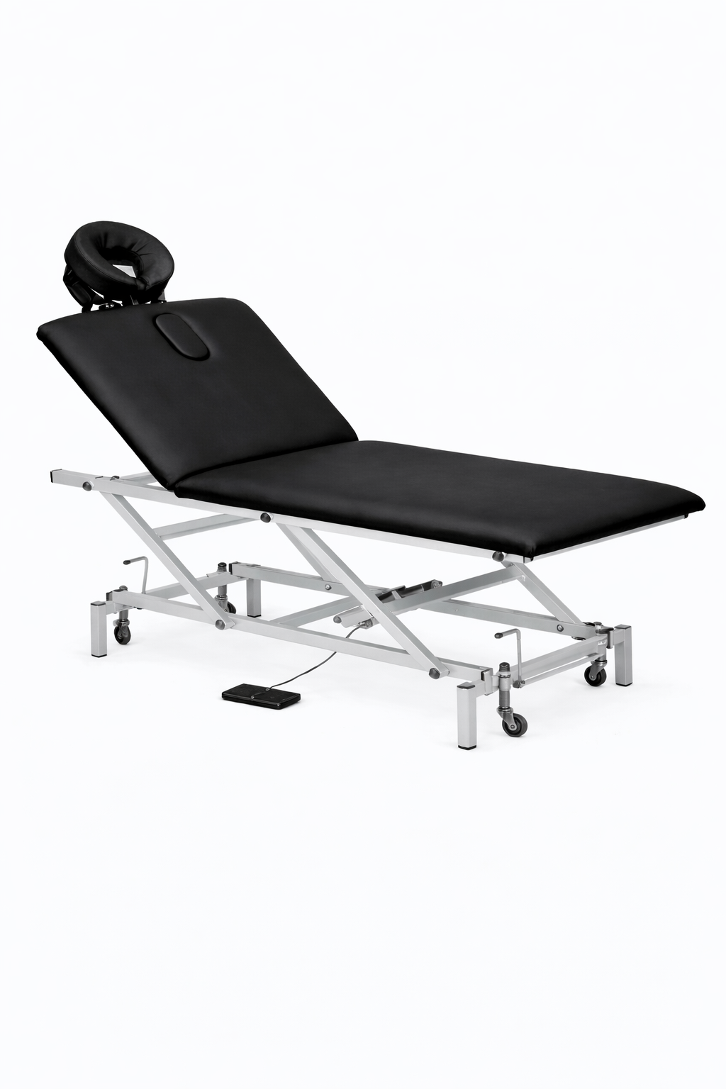 Camilla eléctrica con pedal neumático 2 secciones + cabezal multiposturas + pistón gas respaldo