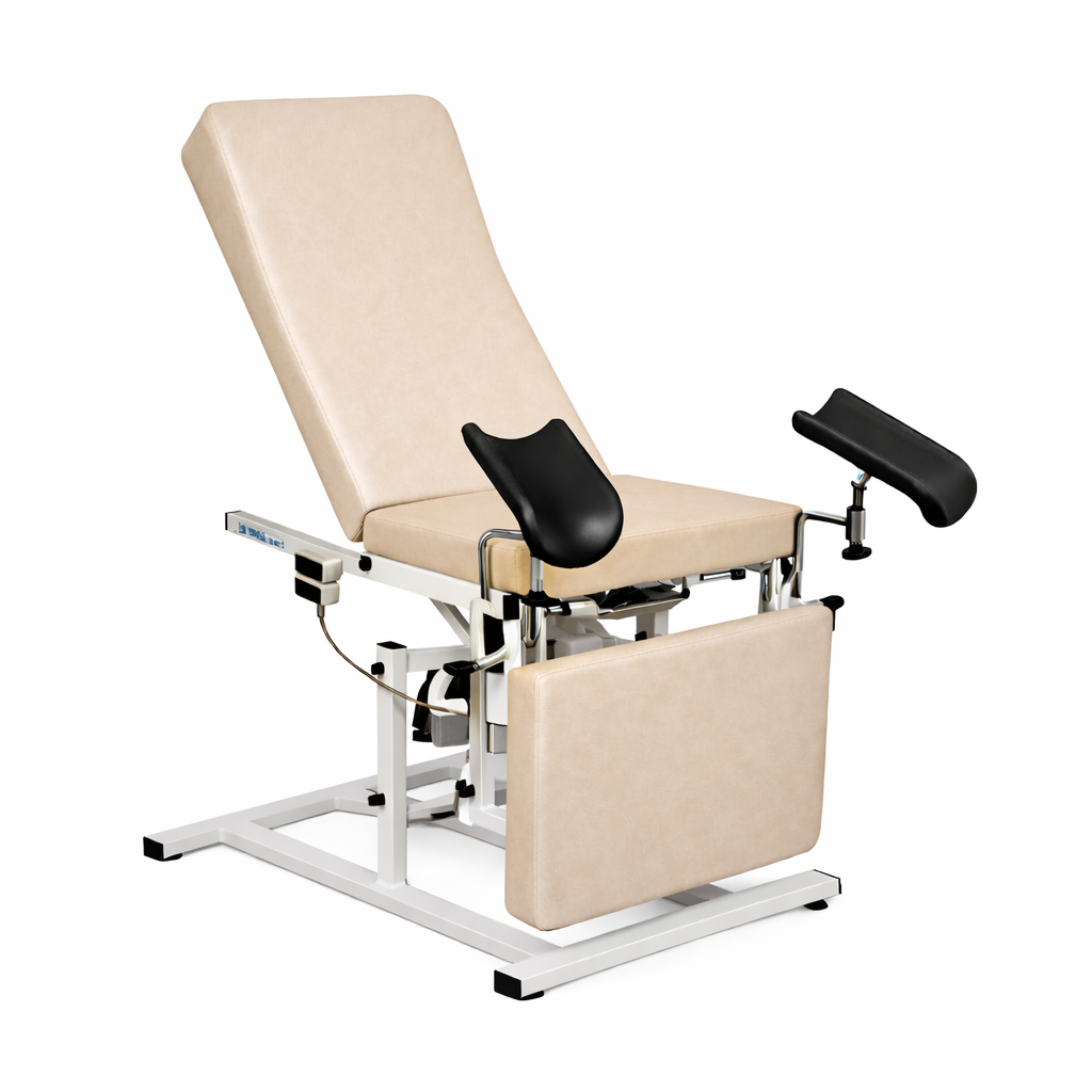 Camilla de ginecología eléctrica, 3 secciones, 2 motores y perneras