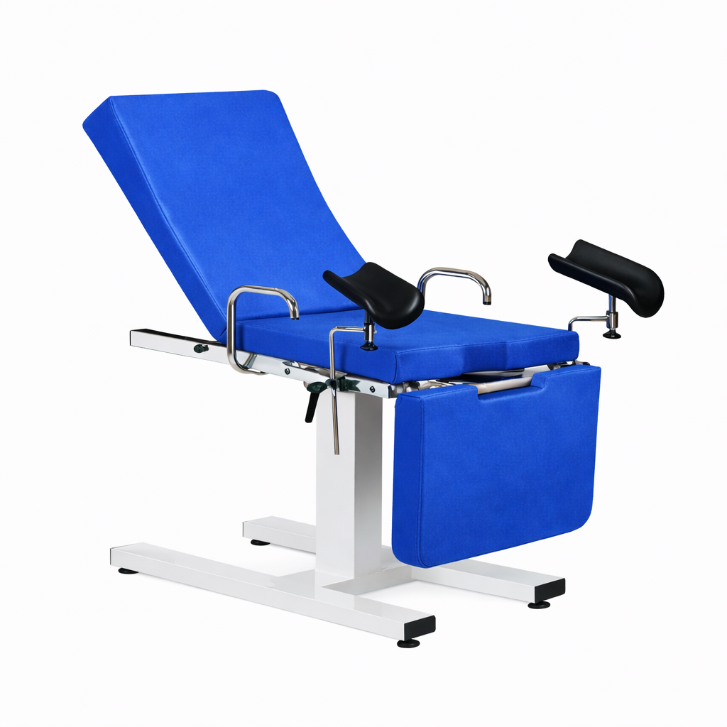 Camilla de ginecología con pistón de gas, 3 secciones y perneras