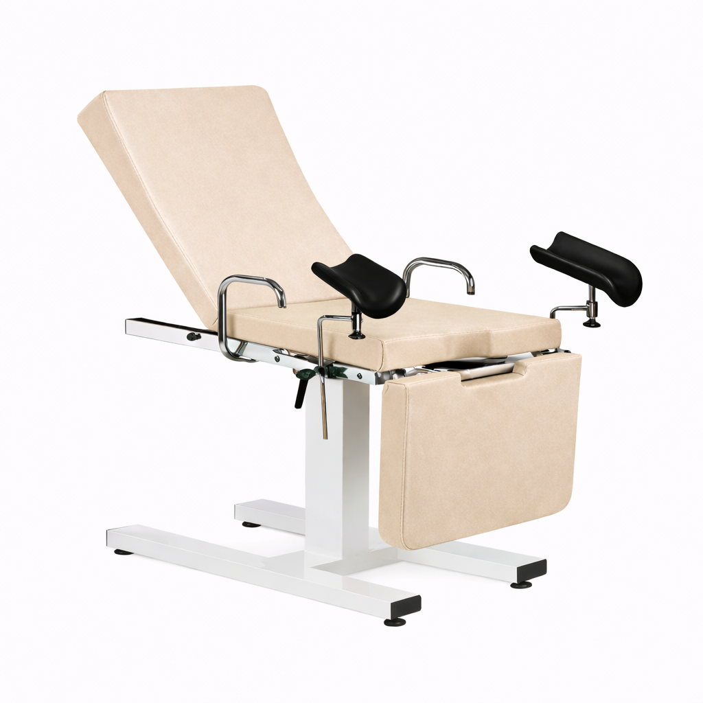 Camilla de ginecología con pistón de gas, 3 secciones y perneras