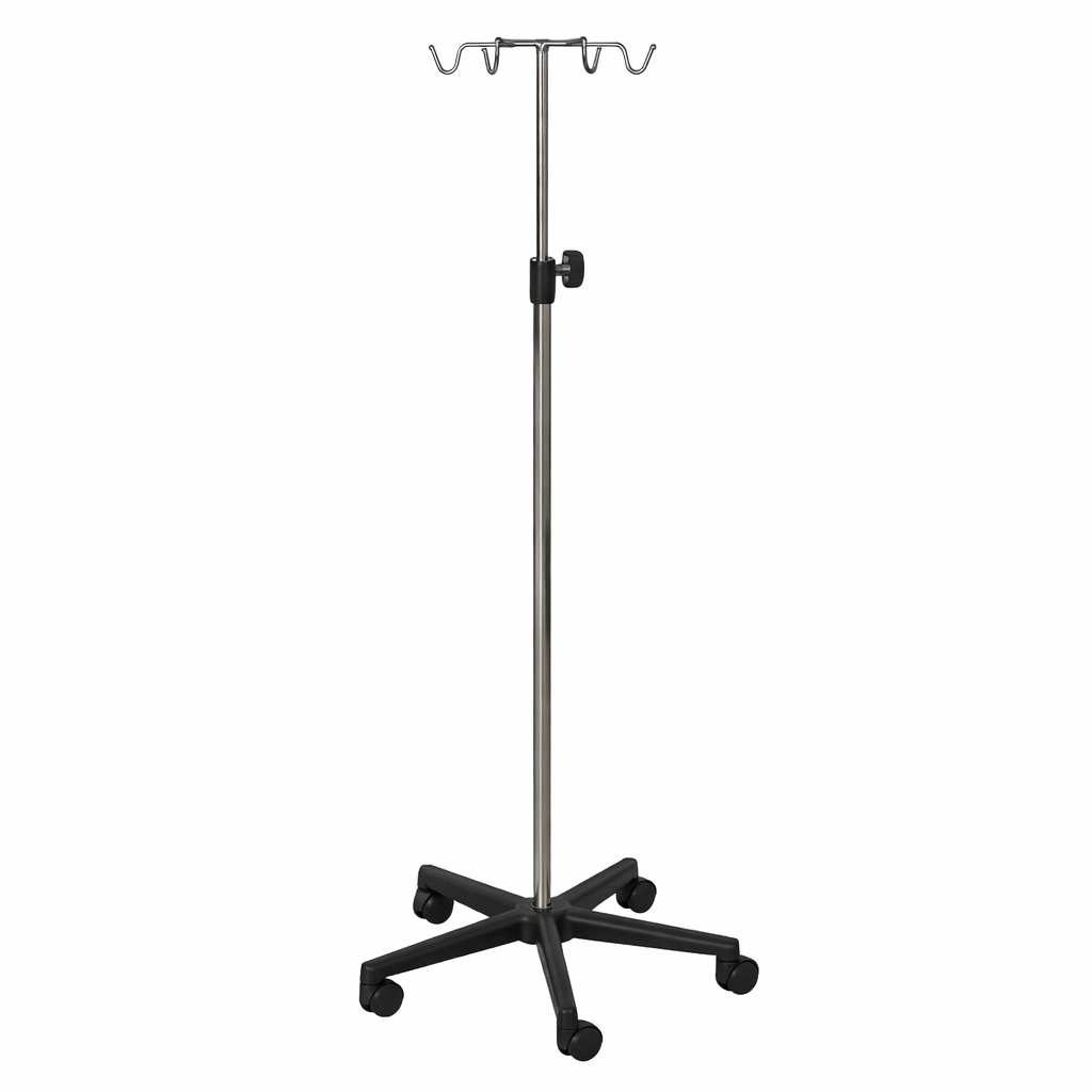 Porta sueros cromado, 4 ganchos ABS y base PVC