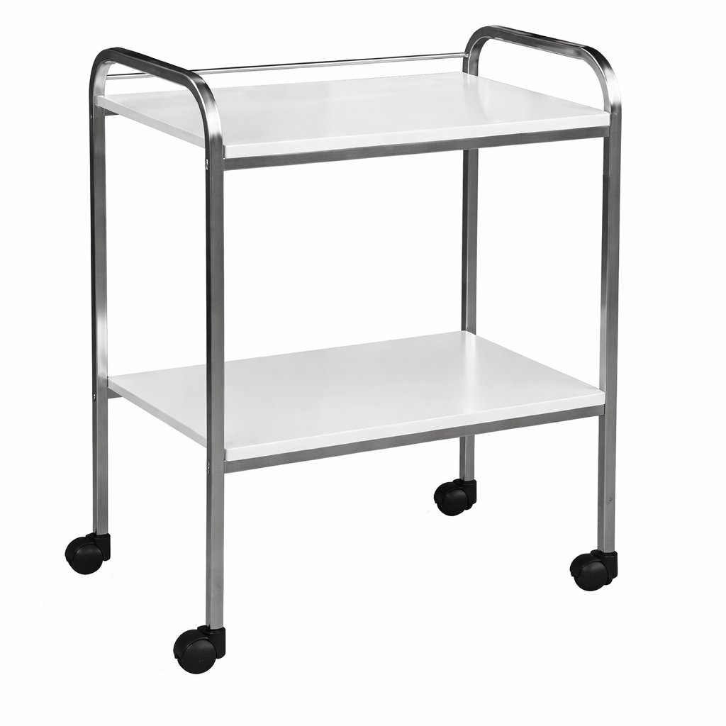 Carro auxiliar de hierro cromado de 2 estanterías