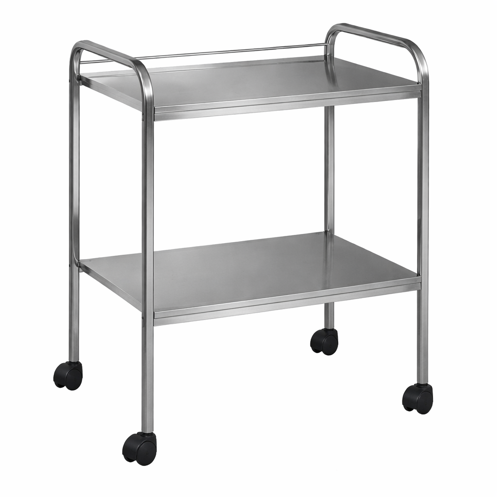Carro auxiliar de acero inoxidable de 2 estanterías