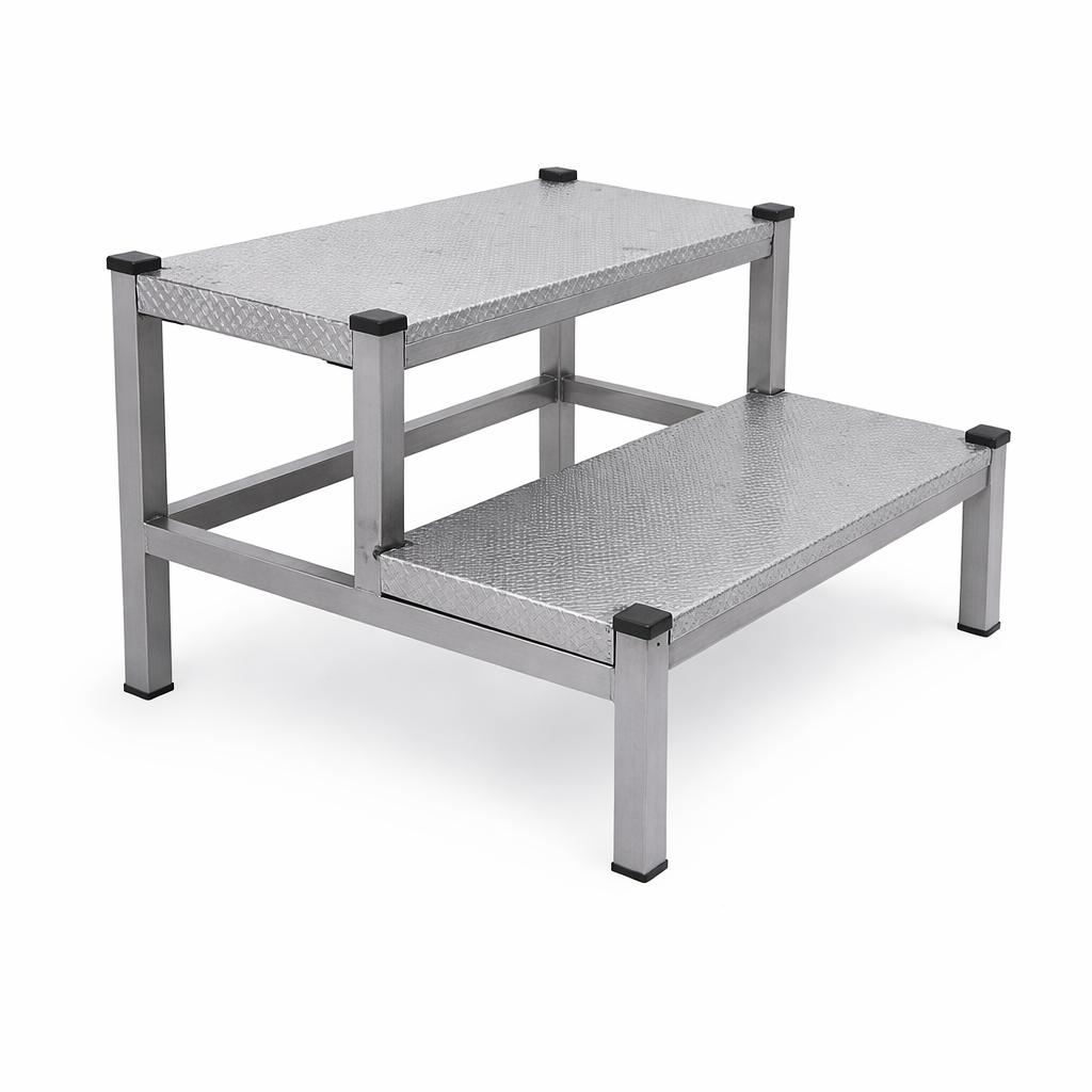 Banqueta de dos peldaños en chapa de grano de arroz