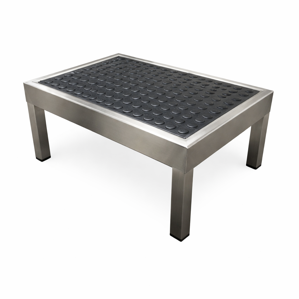 Peldaño de acero inoxidable con superficie de goma antideslizante